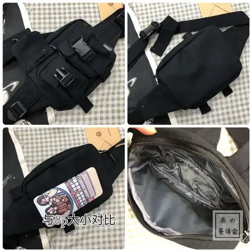 韩版ins百搭暗黑风原宿帆布胸包港风休闲斜挎包日系腰包女学生男