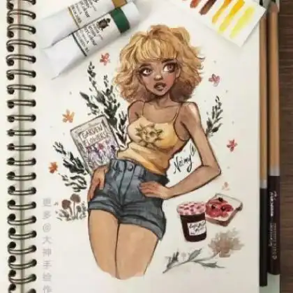 手绘卡通插画少女头像,学生系天天在家真的好难受