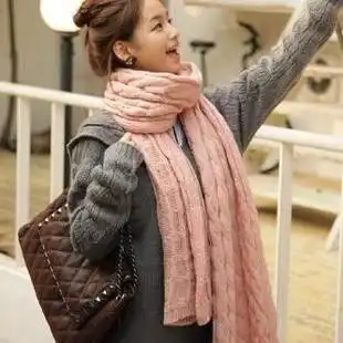 秋冬季女士超长款围巾韩版韩国情侣款麻花围脖针织马海毛线围巾