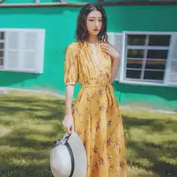 复古花色连衣裙