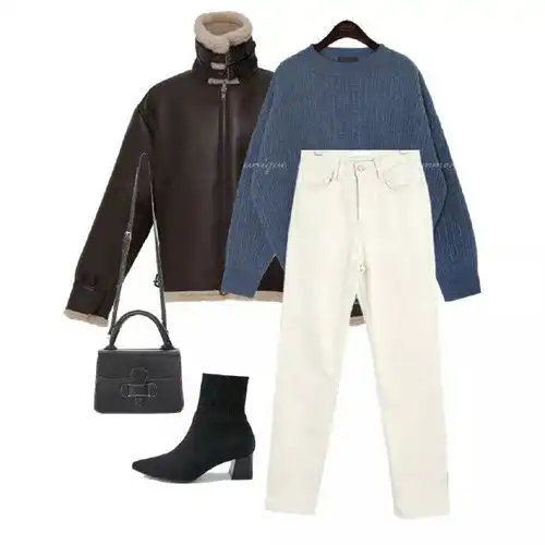 搭配参考蓝色系打底衫的冬日搭配