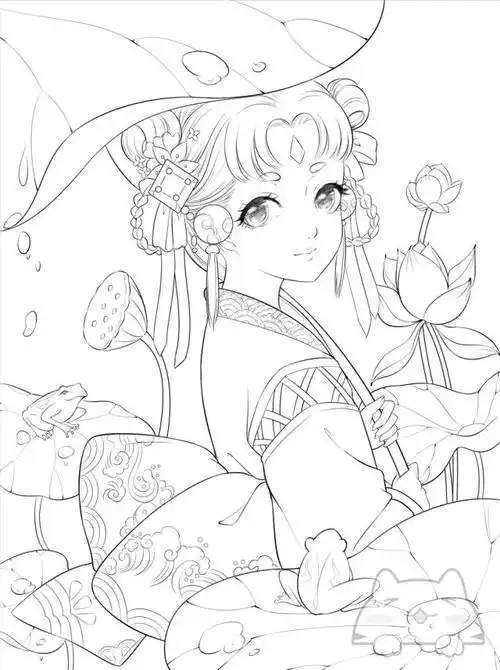 干货100张女生绘画线稿素材,二次元动漫古风美女
