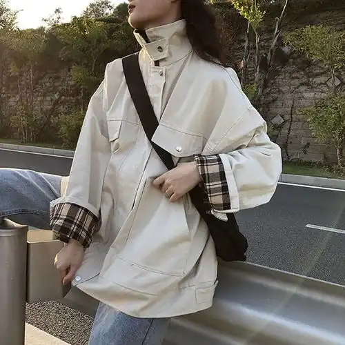 工装外套女学生宽松bf风港风复古2019秋冬新款韩版短款ins潮风衣