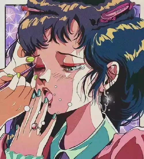 复古风女孩插画,配色超好看,可以直接拿来当头像了
