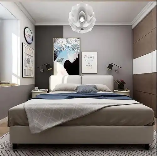 72平北欧风灰色客厅加入红色软装和原木设计,既不抢镜又活力四射