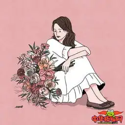 韩国治愈系插画图片,姑娘与花