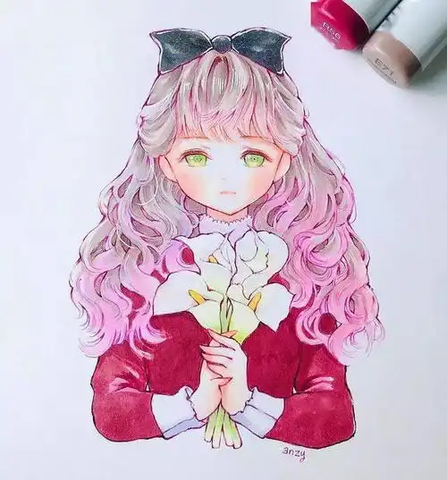 40张超级卡哇伊女生动漫q版马克笔上色造型色彩都好看