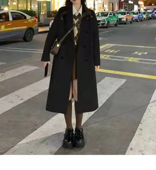 夹棉加厚韩系高级感毛呢大衣女小个子加绒毛呢外套秋冬高级感潮