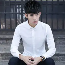 春秋季新款长袖男士纯棉休闲日系衬衣潮白衬衫男亚麻青少年