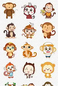 卡通手绘呆萌可爱猴子动物海报素材背景图片png