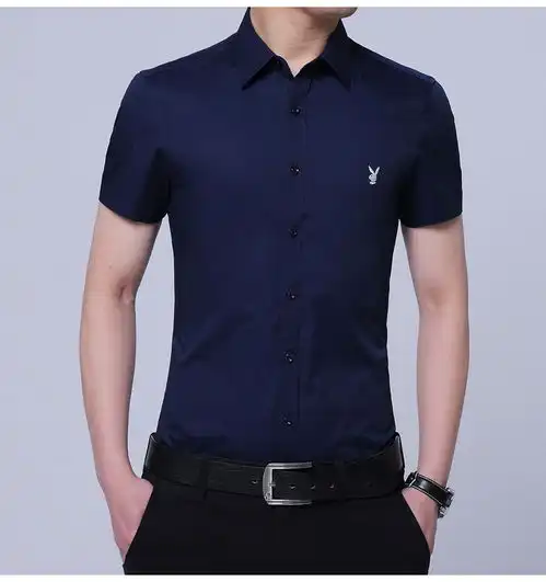 花花公子潮男士商务休闲简约版短袖衬衫男zb福卡商城