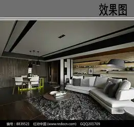 灰色系客厅设计侧面效果图红动网