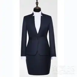 gy1110现货采购贵州职业装藏青色条纹毛涤面料立领一扣时尚女西装-黄页88网