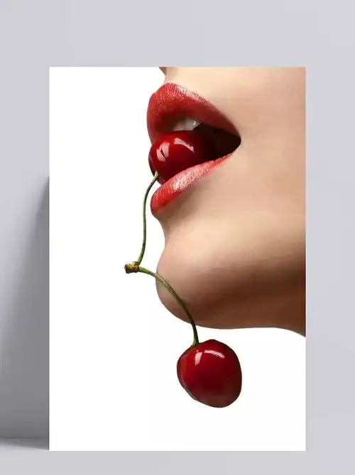 含着樱桃的美女樱桃,美女,嘴唇,女人,卡通元素,手绘卡通kem