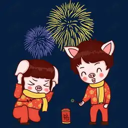 手绘猪年q版放烟火的可爱小猪素材图片免费下载高清psd千库网图片编号11174893