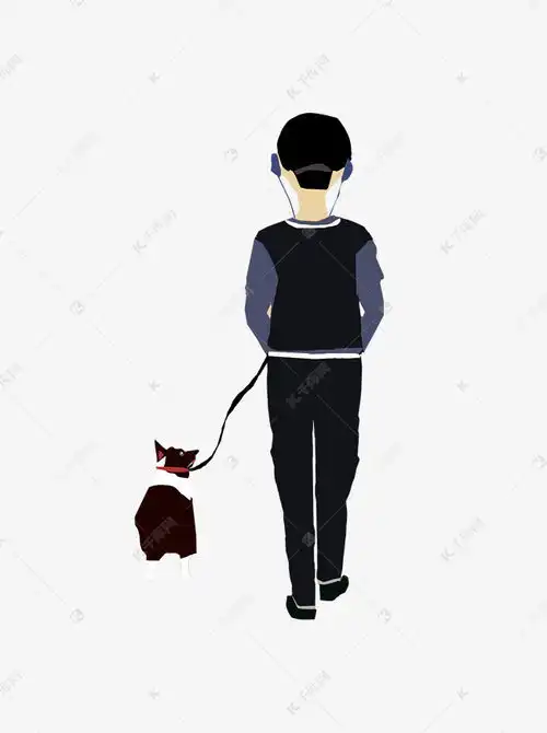 手绘卡通牵着狗孤独行走的男人背影素材图片免费下载千库网