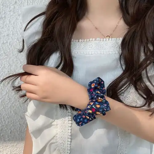 春日仙气少女系复古碎花发圈发绳法式大肠圈布艺头绳韩国发饰女