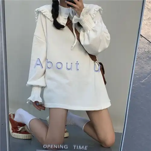 卓纪秋季2020新款宽松韩版长袖娃娃领盐系卫衣女可爱甜美中长款上衣潮