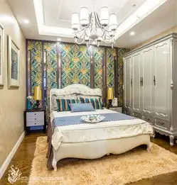 蓝色三居高雅和谐的新古典风格家装案例效果图