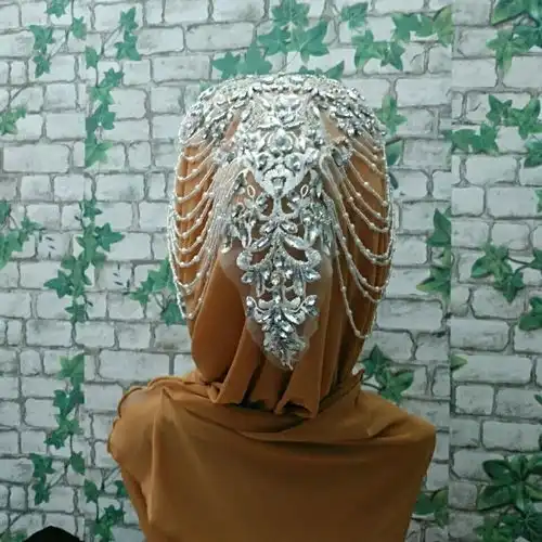 外搭重工款2020新款纱巾马来长纱巾手工珠子穆斯林时尚回族盖头女