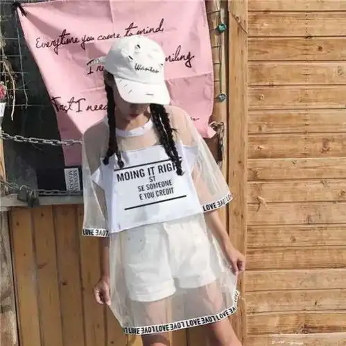 怪味少女网纱拼接黑白短袖小众t恤女学生韩版宽松ins丧系bf上衣服