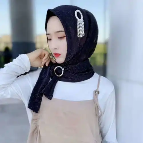 新款穆斯林头巾娜菲儿手工缝制钻链方便套头巾回族休闲盖头纱巾