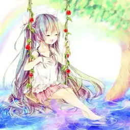 求一个动漫美少女正面微笑坐在秋千上