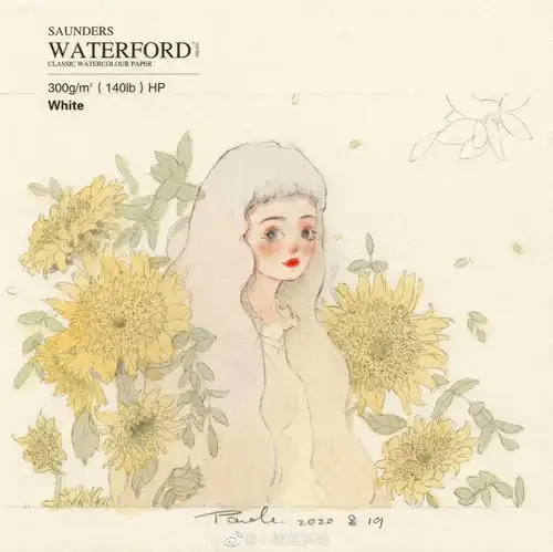 向日葵女孩不透明水彩卡通插画手绘水彩教程少女头像