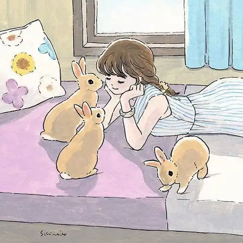 治愈系画风温馨的兔子插画,记录平淡生活中的幸福感
