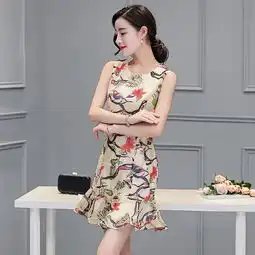 韩系印花连衣裙夏季新款2016潮无袖荷叶裙花色中裙仙女裙子夏