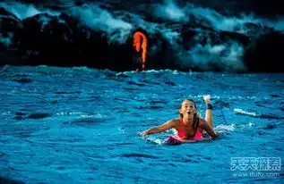 美女竟在喷涌火山旁冲浪岩浆四溅