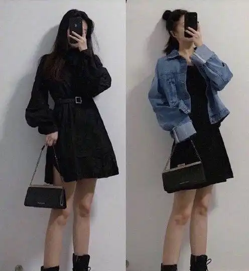 上下穿一身黑,无论裙装还是裤装,都能展现出早春气息