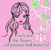 卡通人物插画绿眼睛的女孩和花纹下载2002393