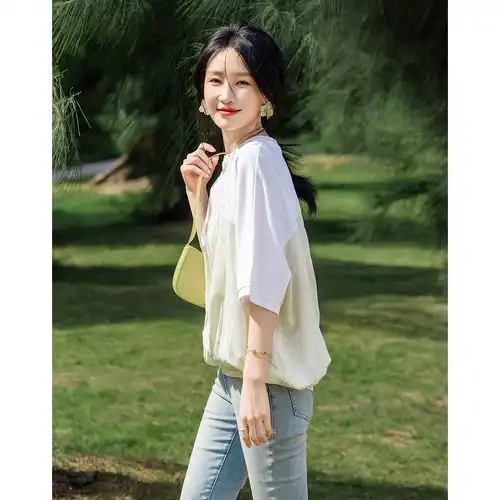 德玛纳韩系慵懒风圆领100棉t恤