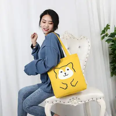 帆布包女单肩韩版文艺卡通斜跨学生购物袋大容量百搭ins风帆布包