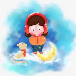 冬天冬季雪地月亮女孩猫咪手绘插画图片素材其他格式下载动漫人物大全