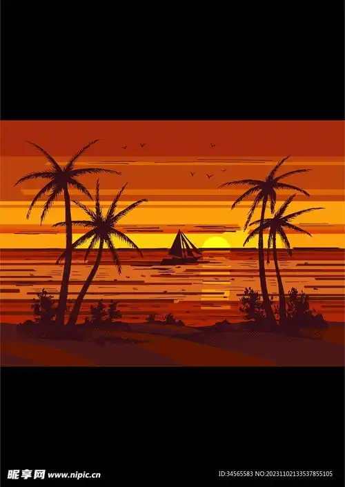 海边落日黄昏设计图