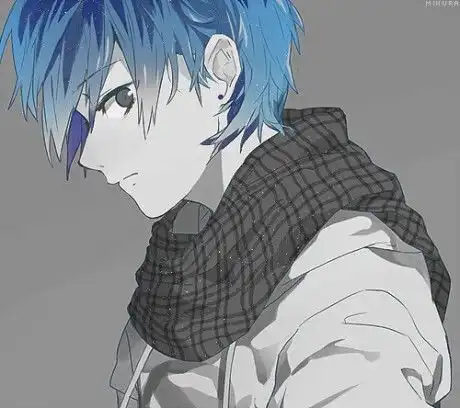 妖黑白少年蓝发蓝瞳围巾