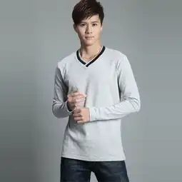 g.carssonslm系列个性撞色v领韩版纯色男士时尚v领修身长袖t恤slm001