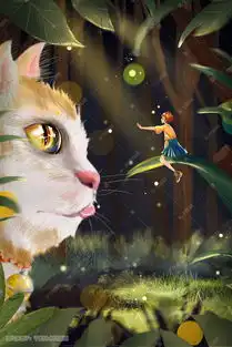 保护动物森林唯美治愈萌宠少女猫咪夏至春天插画图片千库网