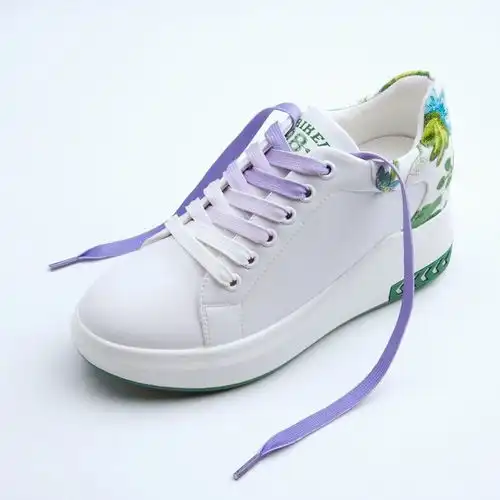 男女百搭小白帆布鞋彩色彩虹鞋带扁五彩七彩渐变色个性,一品好特惠