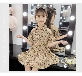 2019夏季新款韩版女童中大童个性满身碎花露肩连衣裙潮