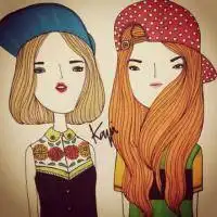 三人闺蜜头像手绘蓝色系