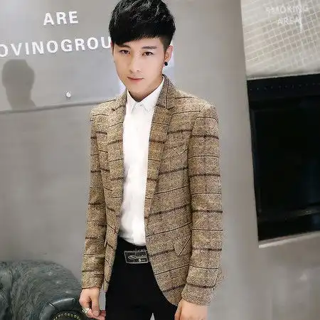 雷斯英杰leisiyingjie冬季新款男士格子潮流西服外套韩式修身时尚西服上衣图片大全邮乐官方网站