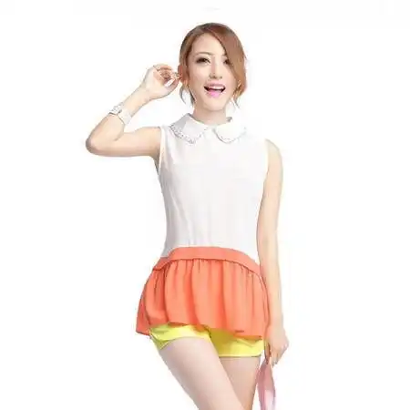 崎淇夏季新款日系镶钻娃娃领无袖裙摆式女式雪纺衬衫fd13xc3119图片大全邮乐官方网站